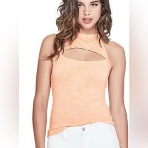 Small Orange GUESS Cutout Sleeveless Halter Top Like New Lightweight Sexy Mock